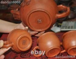 Old Chinese Yixing Zisha Pottery Master Hand Carved Teapot pot Tea maker cup set