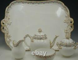 Old Paris Porcelain Tea Set Teapot Tray Sugar Creamer Rose Finial Gold C. 1870