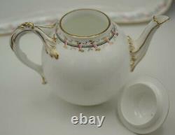 Old Paris Porcelain Tea Set Teapot Tray Sugar Creamer Rose Finial Gold C. 1870