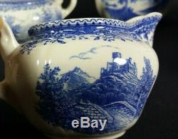 Old VILLEROY and BOCH Tea Pot Cup Set Saar Burgenland Blue White Transferware