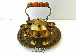 Old bronze Set 8 PCS, 1 tray, 6 Cup And Tea Pot