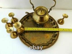 Old bronze Set 8 PCS, 1 tray, 6 Cup And Tea Pot