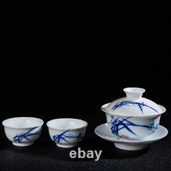 One Pot Covered Bowl Two Cups Tea Set, Hand Painted Ceramic Tea Pot Covered Bowl