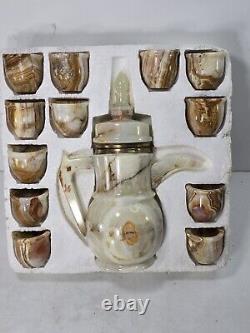 Onyx Tea Pot And 12 Cups In Set Afghanistan Stoneware