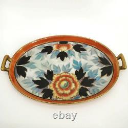 Oriental Tea Pot Set Ceramic Decor Floral Tray Jug Sugar Bowl Creamer Golden Lid