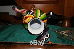 Original Funky Shabby Chic Hand Painted Metal Teapot-Shoe Feet-Vibrant Colors