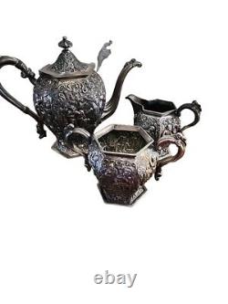 Ornate Barbour Internatinal Silver Co Silverplate Tea/Coffee Pot Set