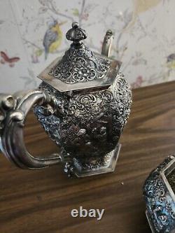 Ornate Barbour Internatinal Silver Co Silverplate Tea/Coffee Pot Set