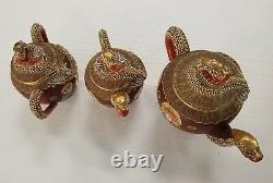 Ornate Vintage Japanese Satsuma Dragon Tea Set withRaised Moriage Decor