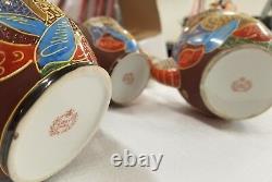 Ornate Vintage Japanese Satsuma Dragon Tea Set withRaised Moriage Decor