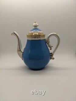 Oscar Gutherz Limoges Teapot & Creamer Robins Egg Blue and Gold Gilded Antique