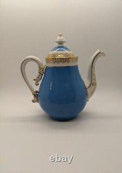 Oscar Gutherz Limoges Teapot & Creamer Robins Egg Blue and Gold Gilded Antique