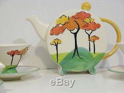Past Times Hand Painted Like-clarice Cliff Design Tea Set-teapot+4 Cups/saucers