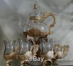 PERSIAN TURKISH ARABIC MIDDLE EASTERN STYLE TEA COOFFEE POT & CUP Set of 6 GOLD
