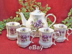 Pansy Flowers Porcelain Teapot and Four Mug Set MADE IN USA