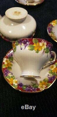 Paragon Spring Melody Fine Bone China Teapot Tea Cups Saucer Set H. M Queen