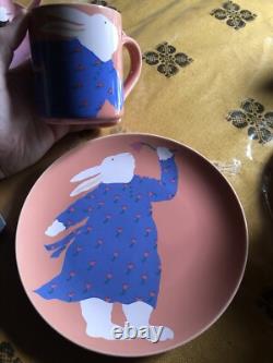 Paris Bottman Design Ceramic Set Teapot, 4 Plates and 4 Mugs Vintage 1988 Japan