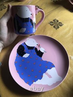 Paris Bottman Design Ceramic Set Teapot, 4 Plates and 4 Mugs Vintage 1988 Japan