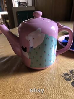 Paris Bottman Design Ceramic Set Teapot, 4 Plates and 4 Mugs Vintage 1988 Japan