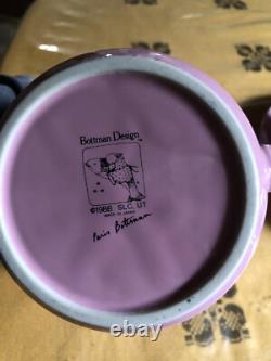 Paris Bottman Design Ceramic Set Teapot, 4 Plates and 4 Mugs Vintage 1988 Japan