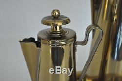 Parzinger Dorlyn Vtg Mid Century Modern Brass Coffee Tea Pot Pitcher Set Tray