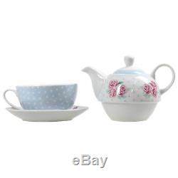 Pastel Floral Polka Dot Tea For One Teapot Pot Cup And Saucer Serving Set