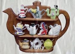 Paul Cardew Design Set of 10 Miniature Teapots & Wooden Display Stand Retired