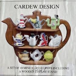 Paul Cardew Design Set of 10 Miniature Teapots & Wooden Display Stand Retired
