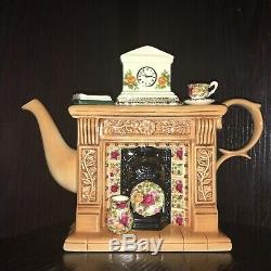 Paul Cardew Royal Albert Chintz Old Country Roses Fireplace Teapot Clock Book