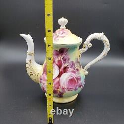Peony Teapot Creamer And Sugar Set Flowers Gold Gilt Handpainted Excellent