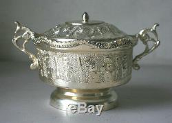 Persian Silver plated Tea Set with Tray, Sugar Bowl and Arcoroc France Plates