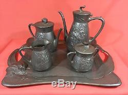 Pewter Art Nouveau Coffee & Tea Set withTray by Silber-Zinn