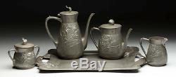 Pewter Art Nouveau Coffee & Tea Set withTray by Silber-Zinn