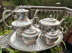 Pewter Teapot Coffee Pot Sugar And Creamer Tray Set Made In Italy