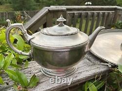 Pewter Teapot Coffee Pot Sugar And Creamer Tray Set Made In Italy