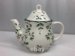 Pfaltzgraff Winterberry Sculpted Teapot Sugar Creamer + 4 Cups and Saucers Set