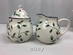 Pfaltzgraff Winterberry Sculpted Teapot Sugar Creamer + 4 Cups and Saucers Set