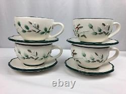 Pfaltzgraff Winterberry Sculpted Teapot Sugar Creamer + 4 Cups and Saucers Set