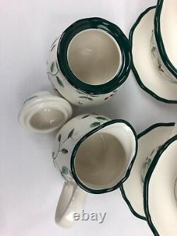 Pfaltzgraff Winterberry Sculpted Teapot Sugar Creamer + 4 Cups and Saucers Set