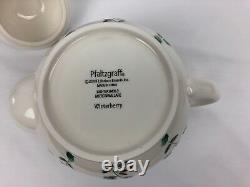 Pfaltzgraff Winterberry Sculpted Teapot Sugar Creamer + 4 Cups and Saucers Set