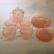 Pink Depression Glass Jeannette Homespun Child's Tea Set 4 W Rare Teapot & Lid