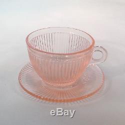 Pink Depression Glass JEANNETTE HOMESPUN CHILD'S TEA SET 4 w RARE teapot & lid