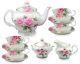 Pink Tea Set Rose Bouquet Teapot Cups Saucers Parties 11-piece Bone China Gift