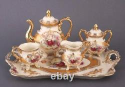 Porcelain Tea Set Lefard Cups Teapot Pitcher Sugar Bowl Jug Tray Decorative Rose