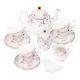 Porcelain Tea Set, Tea Cup And Saucer Set, Service For 6, Wedding Teapot Pink