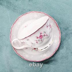 Porcelain Tea Set, Tea Cup and Saucer Set, Service for 6, Wedding Teapot Pink