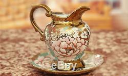 Porcelain Tea Set Teapot Sugar Bowl Creamer Cups & Saucers Metal Bracket 15pcs