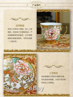 Porcelain Tea Set Teapot Sugar Bowl Creamer Cups & Saucers Metal Holder 18 Pcs