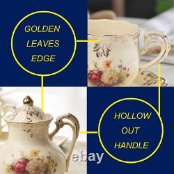 Porcelain Tea Set Vintage Flowering Shrubs Serise, 8 OZ Tea Cups, Teapot, Servin