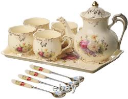 Porcelain Tea Set Vintage Flowering Shrubs Serise, 8 OZ Tea Cups, Teapot, Servin